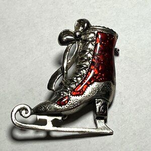 Vintage Silver Enamel Ice Skating Lapel Pin Brooch